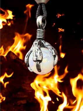 Glass Crystal Ball Pewter Talon Necklace